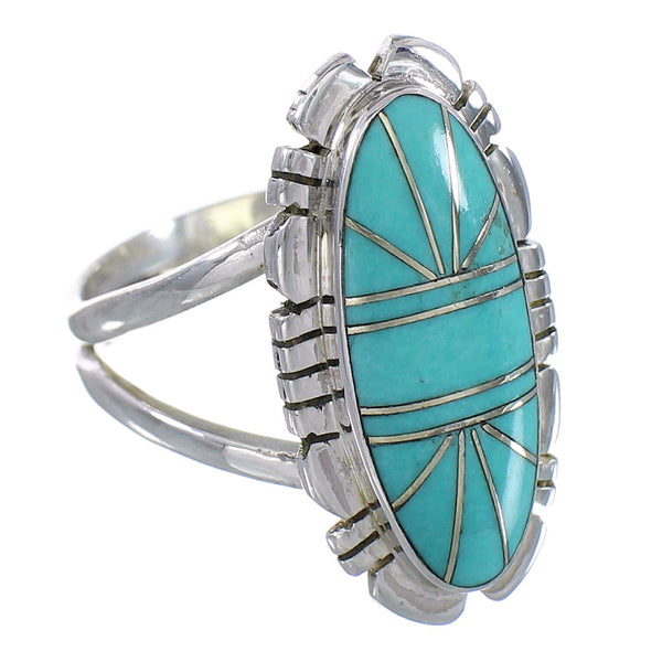 Genuine Sterling Silver Turquoise Inlay Ring Size 6-1/4 RX94205